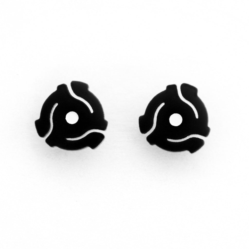 Handmade Black <br>45 Spacer <br>Stud Earrings
