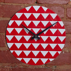 Custom Made 12" Red Triangle Printed Clock Using Original LP Record
