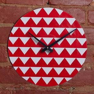 Custom Made 12" Red Triangle Printed Clock Using Original LP Record