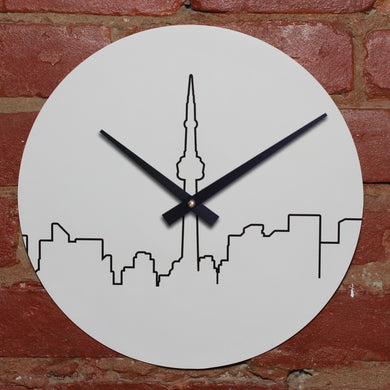 White Stenciled City Skyline Of Toronto Handmade Clock Made WIth Original LP Record