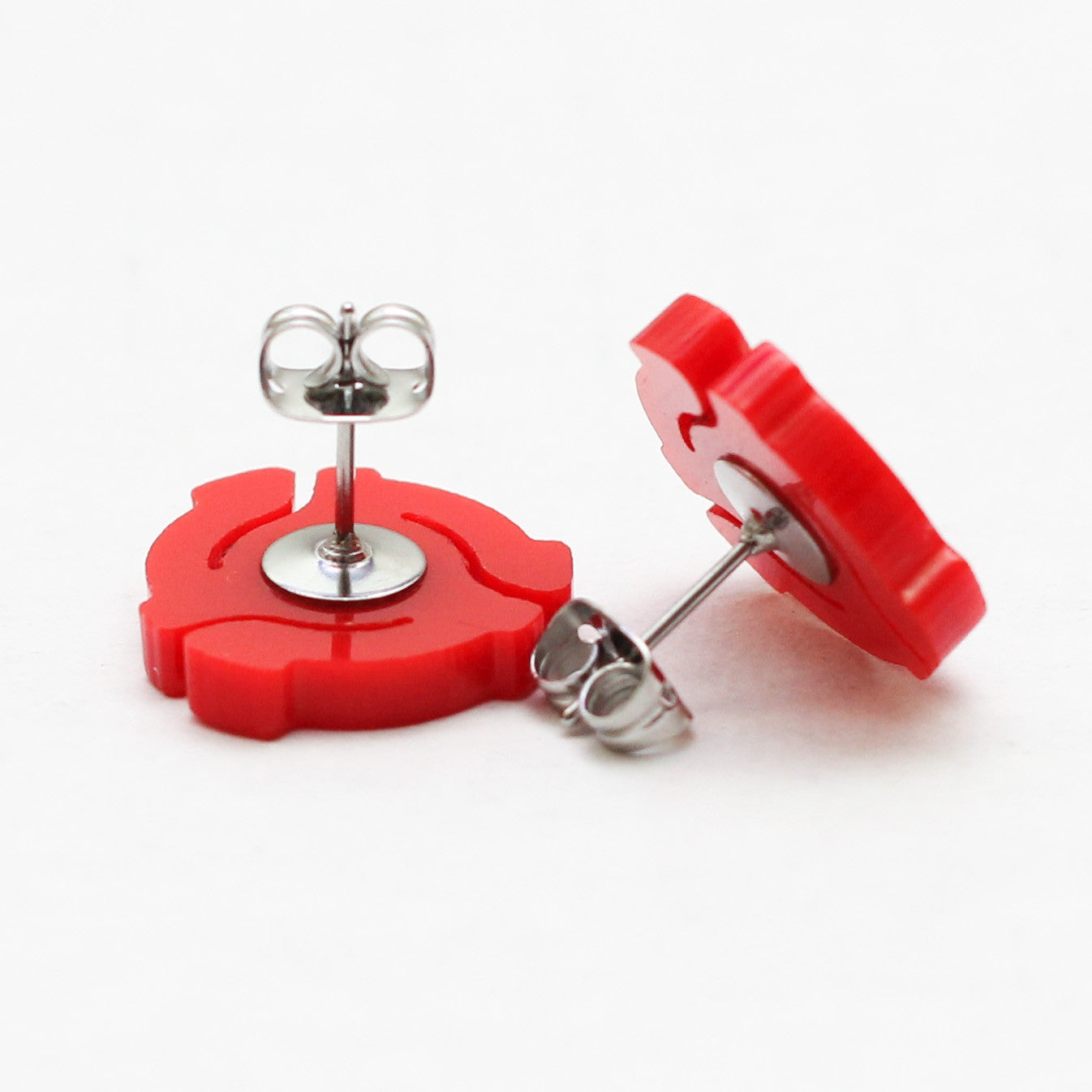 Handmade Red <br>45 Spacer <br>Stud Earrings