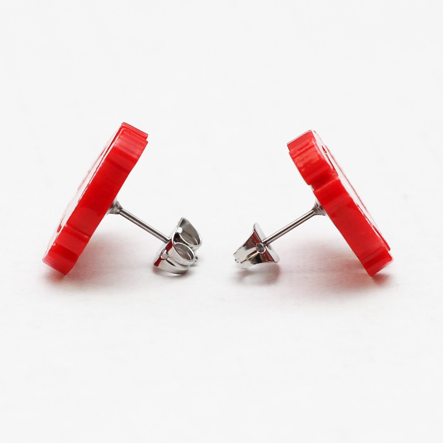 Handmade Red <br>45 Spacer <br>Stud Earrings