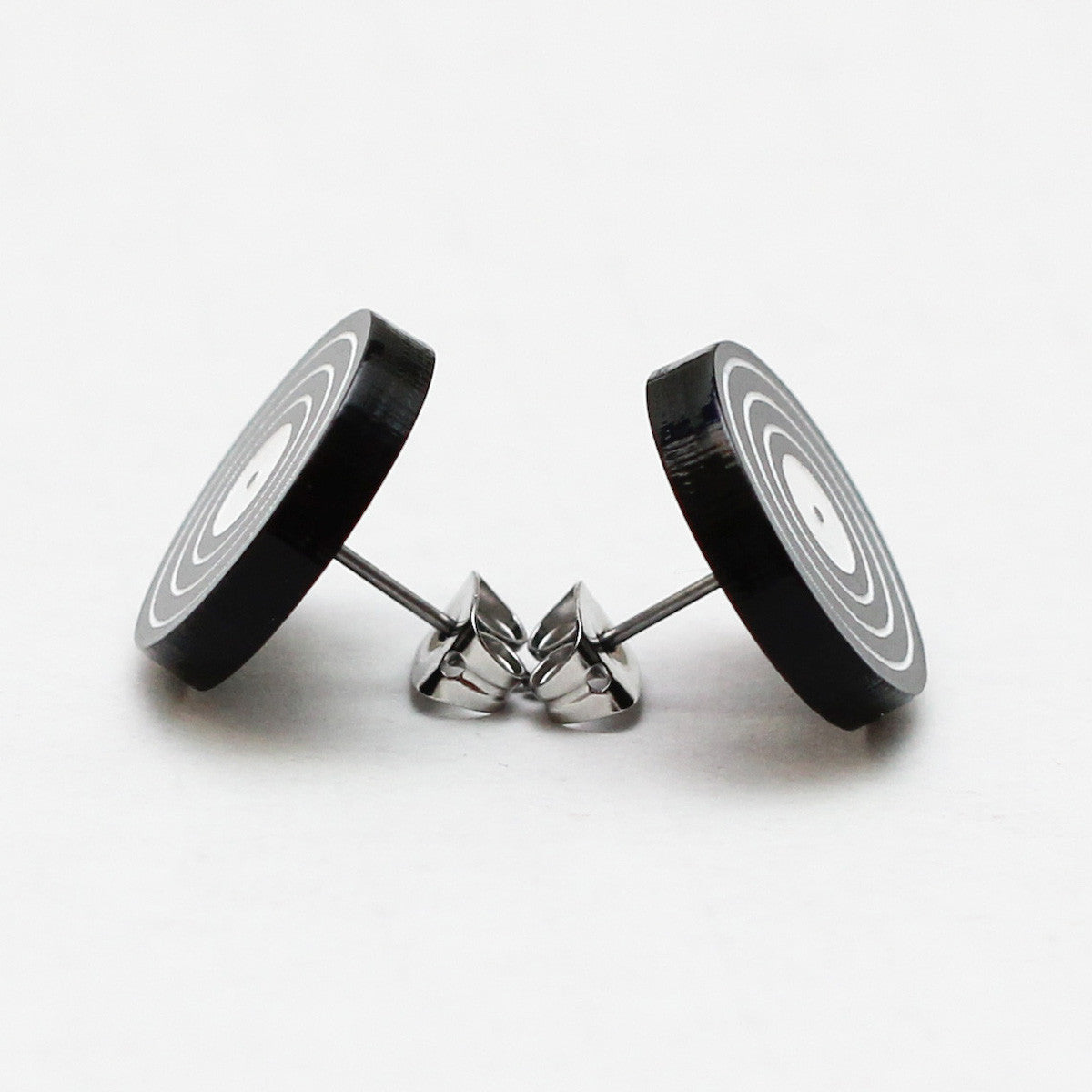 Handmade Black <br>Vinyl LP Record <br>Stud Earrings